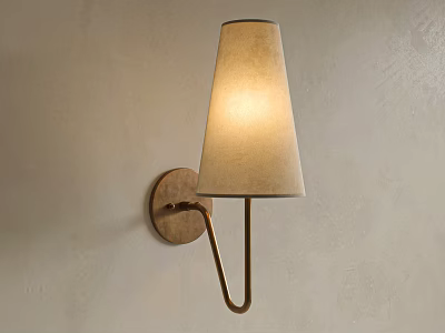 Sleek Illuminated Wall Light with Conical Fabric Shade and Metal Mount on Light Colored Wall 3d model