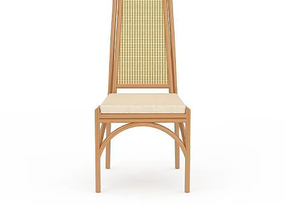 Modern Wooden Chair With Rattan Woven Backrest And Upholstered Beige Seat 3d model