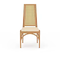 Modern Wooden Chair With Rattan Woven Backrest And Upholstered Beige Seat