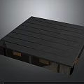 Building Platform Structure With Blue Metal Striped Surface And Wooden Base Construction 3d model