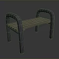 Modern Bench With Curved Metal Armrests Wooden Seat And Metal Legs