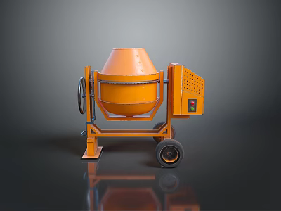 Orange Portable Concrete Mixer With Mixing Drum Control Panel And Wheeled Base 3d model