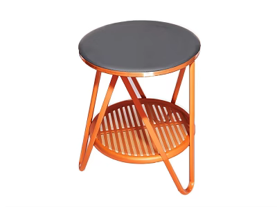 Modern Round Top Side Table With Gray Surface Orange Frame And Slatted Lower Shelf 3d model
