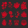 Artistic Red Floral Botanical Patterns With Various Flower And Leaf Designs 3d model