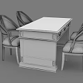 Dark Wood Dining Table Set With Upholstered Chairs And Drawers 3d model