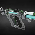 Futuristic Sci Fi Gun With Green Silver Mechanical Design Blue Glowing Elements And Cross Symbol