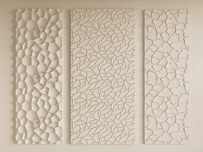 Decorative White Background Wall With Pebble Leaf And Cracked Geometric Patterns For Modern Interior Design 3d model