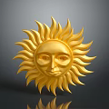 Golden Sun Shaped Decorative Hardware Tool With Radiant Design And Facial Features