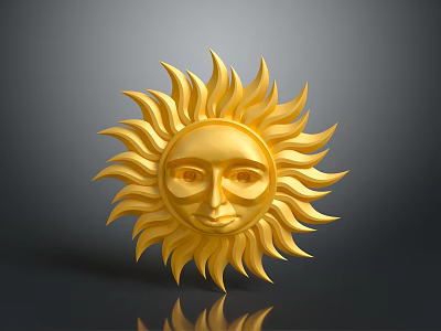 Golden Sun Shaped Decorative Hardware Tool With Radiant Design And Facial Features 3d model