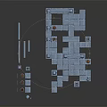 3D Model Ancient Courtyard With Purple Brick Walls Gray Stone Floors And Clay Pots