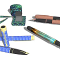 Stylish Pens With Colorful Patterns Blue Green And Brown Designs And Decorative Cases