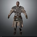 Detailed 3D Medieval Warrior Character With Metallic Armor Shoulder Plates And Leather Belt