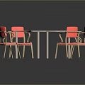 Modern Table and Chair Set with White Irregular Table Red Padded Chairs Wooden Legs