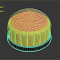 Orange Mooncake With Intricate Traditional Blessing Pattern On Black Base 3d model