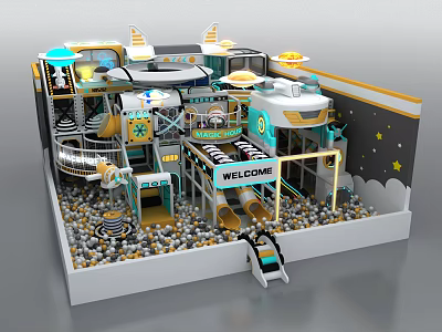 Fun Kids Playground With Ball Pit Slide Welcome Sign And Star Decorations 3d model