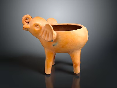 Elephant Shaped Orange Ceramic Pot For Home Decor And Storage Use 3d model
