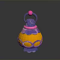 Vibrant Purple and Orange Decorative Lantern with Pink Ball Ring Handle and Purple Base
