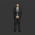 Professional Man in Black Suit White Shirt and Tie Standing Against Gray Background