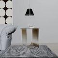 Minimalist Modern Side Table With U Shaped Metallic Base By White Sofa And Table Lamp On Rug