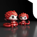 Two Piece Cute Red Dragon Decorative Ornament Set With Golden Accents For Home Decor