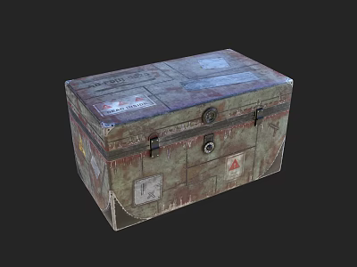 Vintage Storage Trunk With Worn Surface Metal Lock And Sticker Labels 3d model