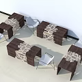 Modern Wooden Stools And Tables With White Chairs In Minimalist Interior Design