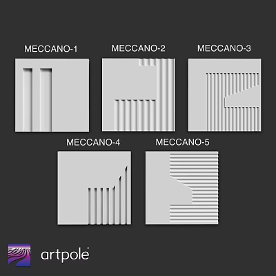 Different Types Of MECCANO Components With Geometric And Striped Patterns 3d model