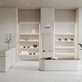 Modern Boutique Store With White Display Shelves Shoes Counter And Green Plants