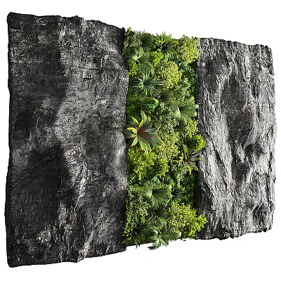 Living Plant Wall With Lush Diverse Green Plants Against Rock Background 3d model