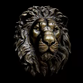 Detailed Bronze Lion Head Sculpture with Intricate Mane Carving and Artistic Design