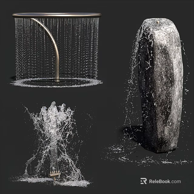Decorative Garden Water Features Including Curved Water Curtain Stone Fountain And Splashing Sprays 3d model 