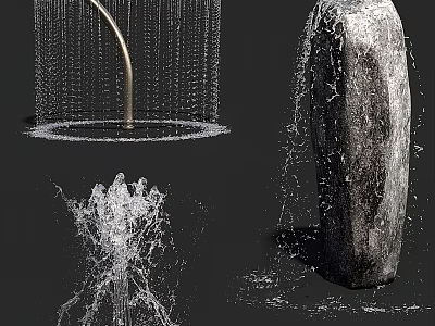 Decorative Garden Water Features Including Curved Water Curtain Stone Fountain And Splashing Sprays 3d model