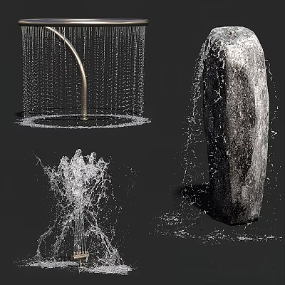 Decorative Garden Water Features Including Curved Water Curtain Stone Fountain And Splashing Sprays 3d model