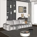 Modern Living Room Sofa Coffee Table Set with Cream Cushions Round Table and Decorative Items