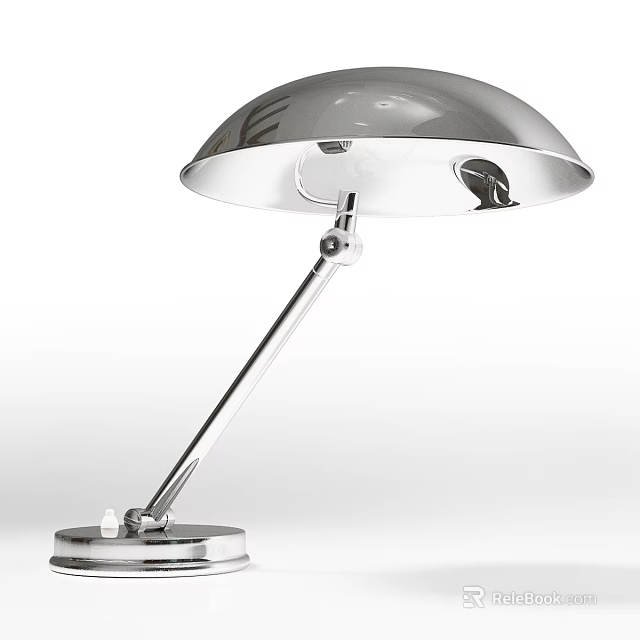 Modern Silver Metal Desk Lamp With Adjustable Arm Sleek Shade And Round Base Design 3d model 