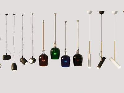 Stylish Pendant Lights With Various Designs Colorful Glass Shades And Modern Metal Frames 3d model