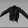 Black Military Style Jacket With Multiple Pockets Red Patch And Cuff Straps 3d model