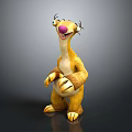 Yellow Animated Film Character With Long Neck Big Eyes Pink Nose And Open Claws