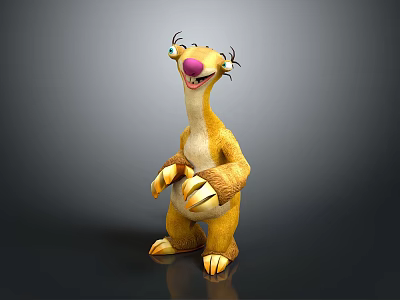 Yellow Animated Film Character With Long Neck Big Eyes Pink Nose And Open Claws 3d model