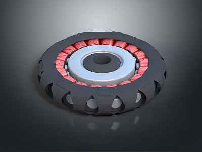 Automotive Wheel Hub Component with Black Outer Red Inner Structure and Silver Center 3d model