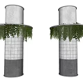 Decorative Concrete Columns With Hanging Green Vines And Grid Pattern Design 3d model