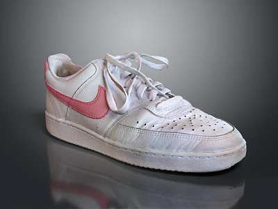 White Casual Sneakers With Pink Logo Lace Up Design And Perforated Upper Details 3d model
