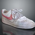 White Casual Sneakers With Pink Logo Lace Up Design And Perforated Upper Details