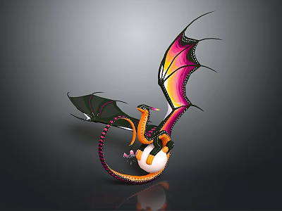 Mythical Dragon Clutching Egg With Colorful Wings Orange Body And Long Tail 3d model