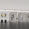 Traditional Cultural Center Interior With Art Paintings Exhibition Screens And Soft Lighting