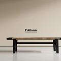 Modern Poliform Stool With Woven Seat And Black Legs In Minimalist Space