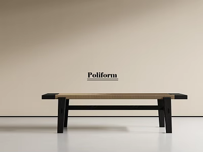 Modern Poliform Stool With Woven Seat And Black Legs In Minimalist Space 3d model