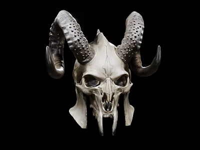 Detailed Ram Skull Sculpture With Intricate Horns On Black Background 3d model