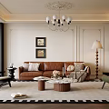 Modern Living Room Interior Design With Chandelier Brown Sofa Coffee Table And Area Rug