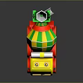 Colorful Toy Concrete Mixer Truck With Yellow Cab Green Drum Orange Lights And Red Wheels